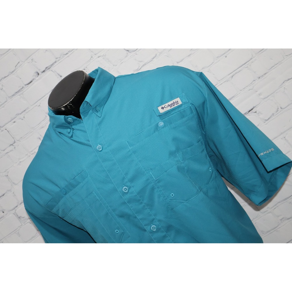 Columbia PFG Performance Fishing Gear Shirt Mens XL Teal Blue Tamiami II Vented